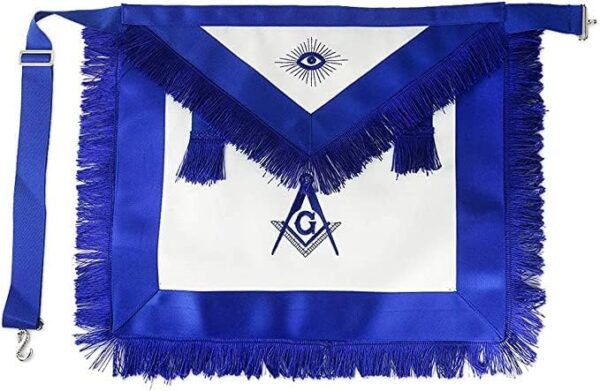 Master Mason Masonic Apron Blue Lodge Leather Square & Compass blue fringe