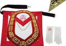 Masonic regalia Royal Arch synthetic Leather Apron set machine embroidered.Apron chain collar gloves jewel, Red, 14 x 16