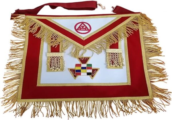 Masonic Regalia Royal Arch Full dressed Apron set Apron, chain collar,gloves,jewel, Red, 15 x 17