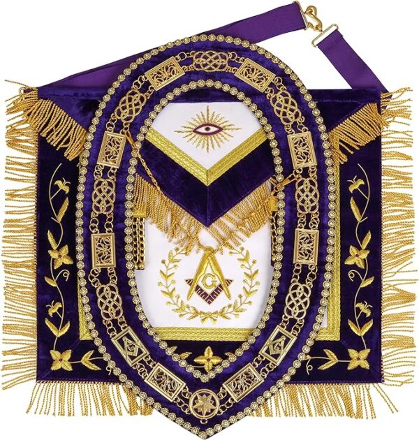 MASONIC GRAND LODGE MASTER MASON 100% LAMBSKIN APRON WITH CHAIN COLLAR HAND MADE