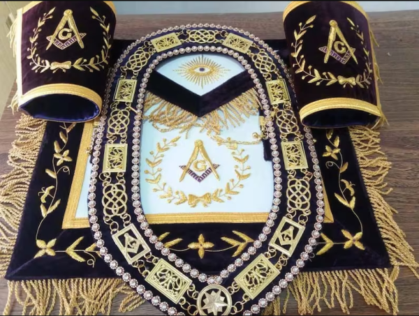 Masonic Grand Lodge master mason apron, cuffs with chain collar