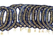 MASONIC BLUE LODGE Gold Working Tools Lot Of 12 Chain Collar + Free Jewel Set