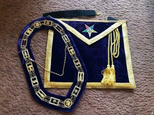 OES WORTHY PATRON|MATRON MASONIC APRON AND CHAIN COLLAR, EASTERN STAR APRON Blue